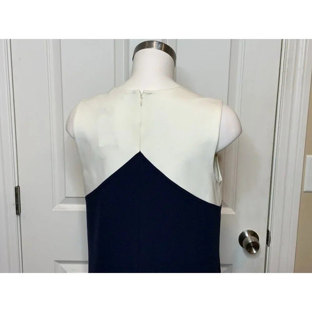 Tory Burch Willa Navy Blue, Maroon & Cream Colorblock A-Line Dress, Size M
